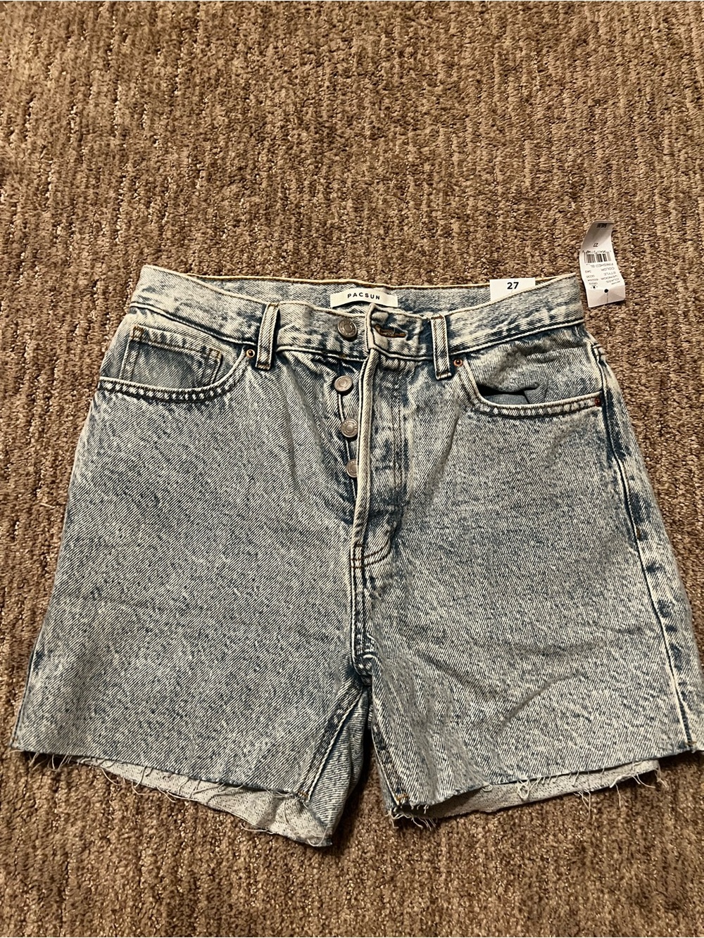 PacSun Light Blue High-Waist Button-Fly Denim Shorts